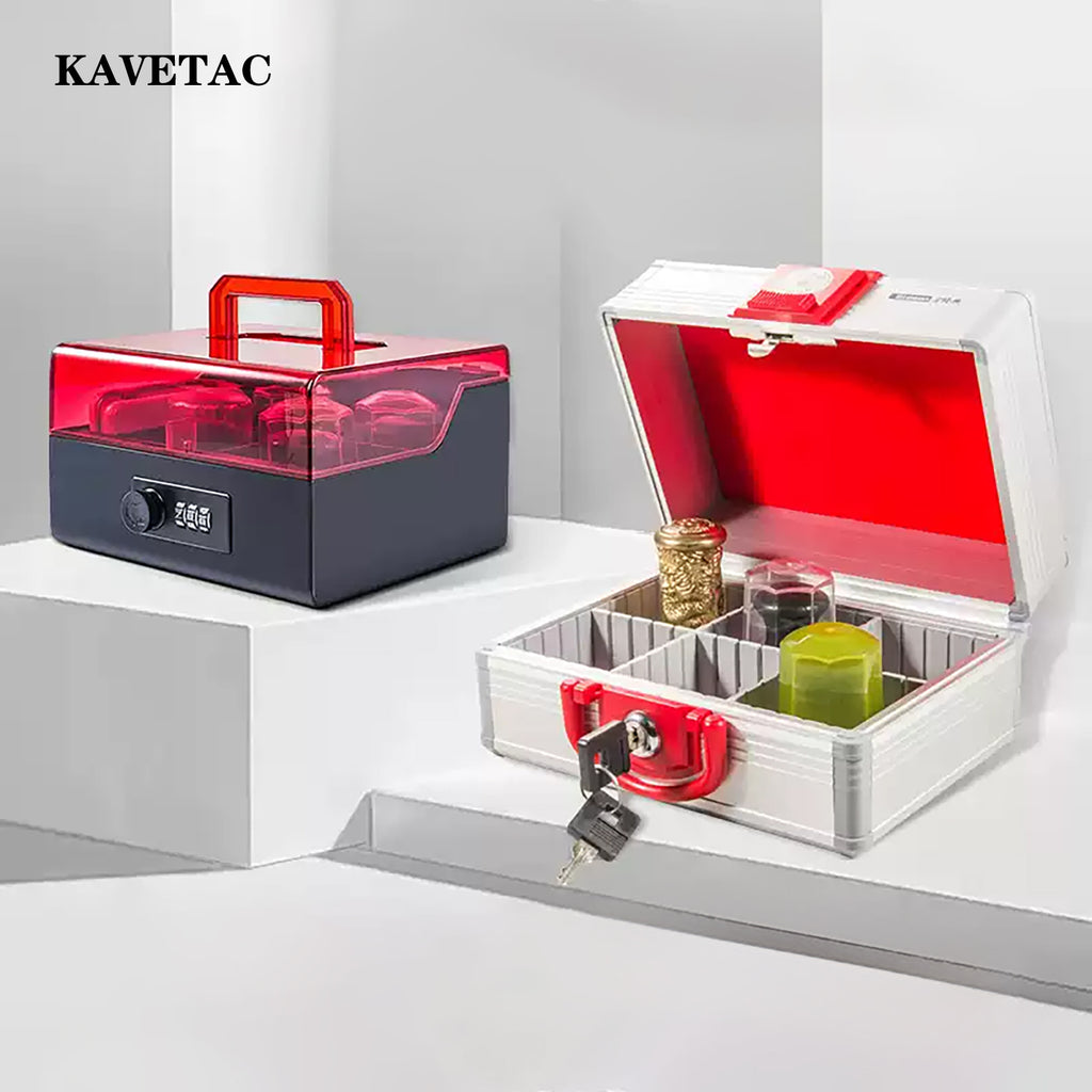 KAVETAC Combination Lock Seal Holder, Multi-Compartment Stamp Organizer Box with Handle for Business Use