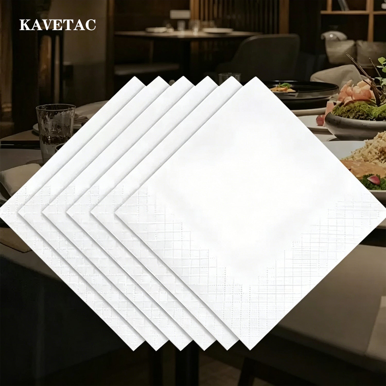 KAVETAC 100PCS 2-Ply Thick Napkins, Bleach-Free & Water-Resistant Tissue Paper for Commercial Use