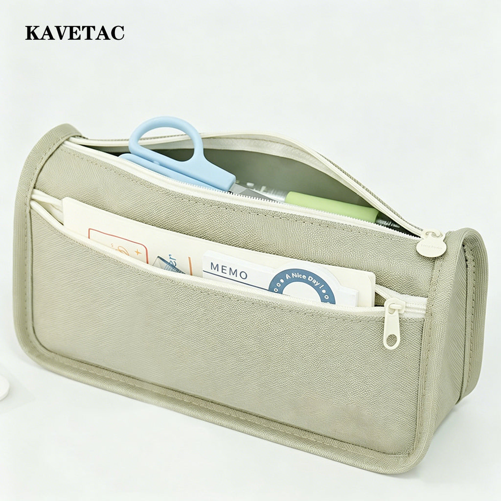 KAVETAC Pencil Cases, Double-Layer Zipper Pencil Bag, Large Capacity Canvas Stationery Organizer with Custom Logo Available