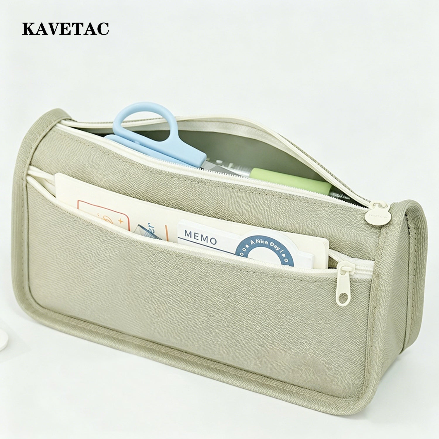 KAVETAC Pencil Cases, Double-Layer Zipper Pencil Bag, Large Capacity Canvas Stationery Organizer with Custom Logo Available