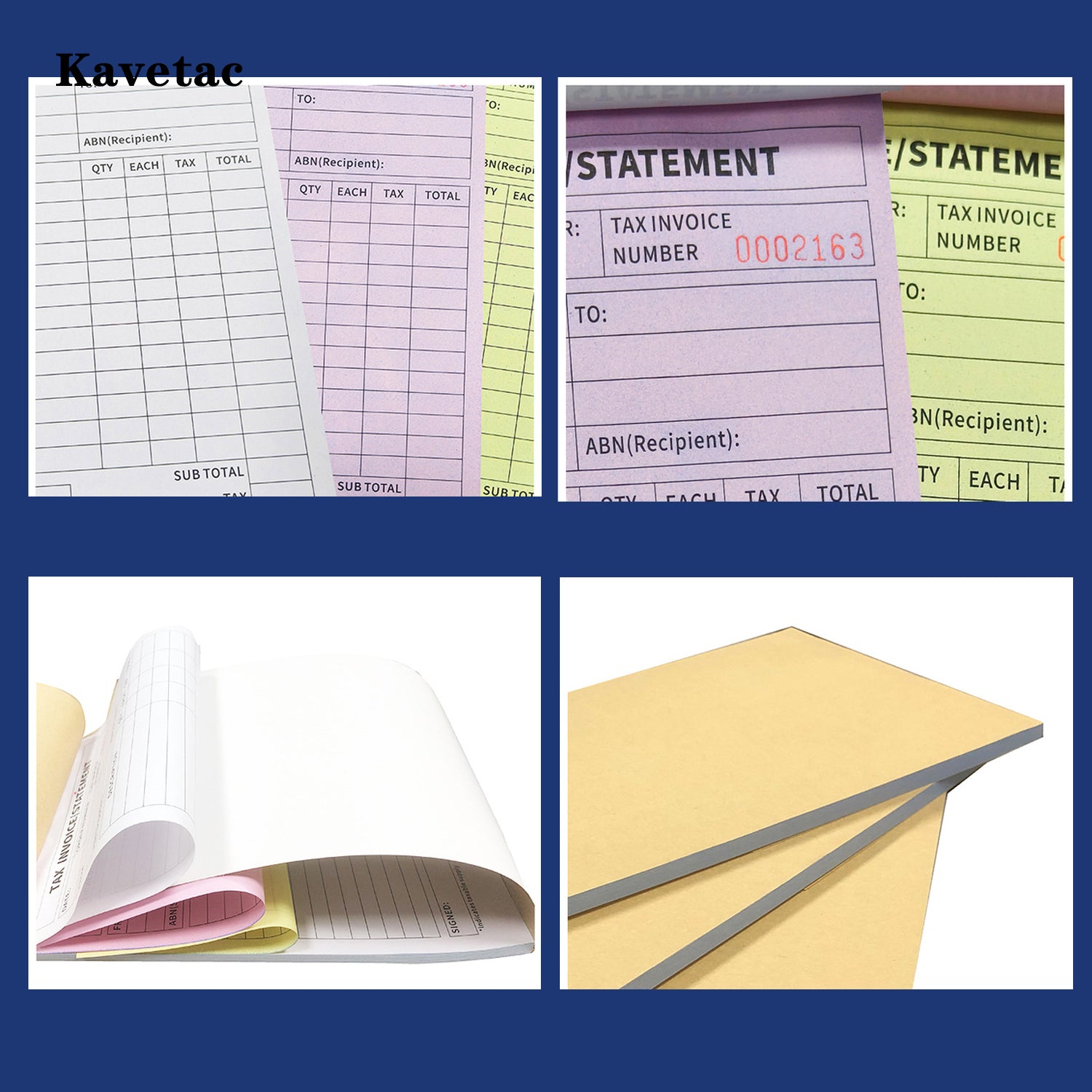 KAVETAC Carbonless Receipt Book, 50 Sets 3-Part 8.3" x 5.5" Accounting Slip Pad