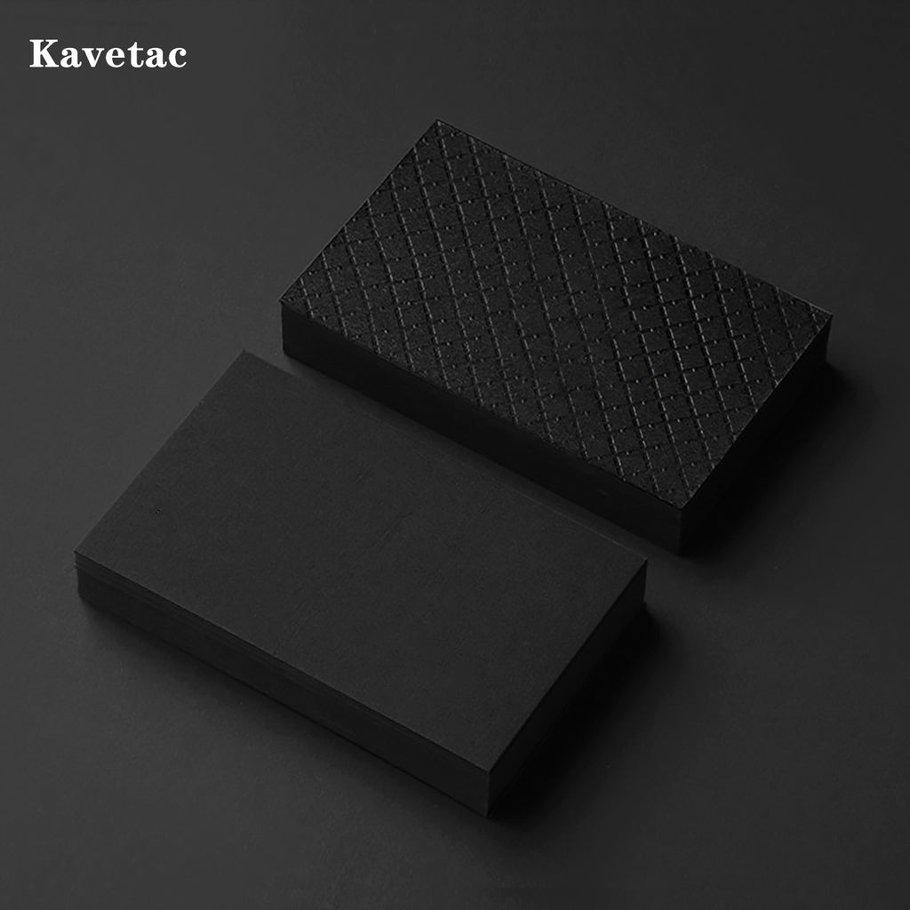 KAVETAC 100pcs Personalized Visiting Cards, Custom Black Cardstock with Embossed Detail