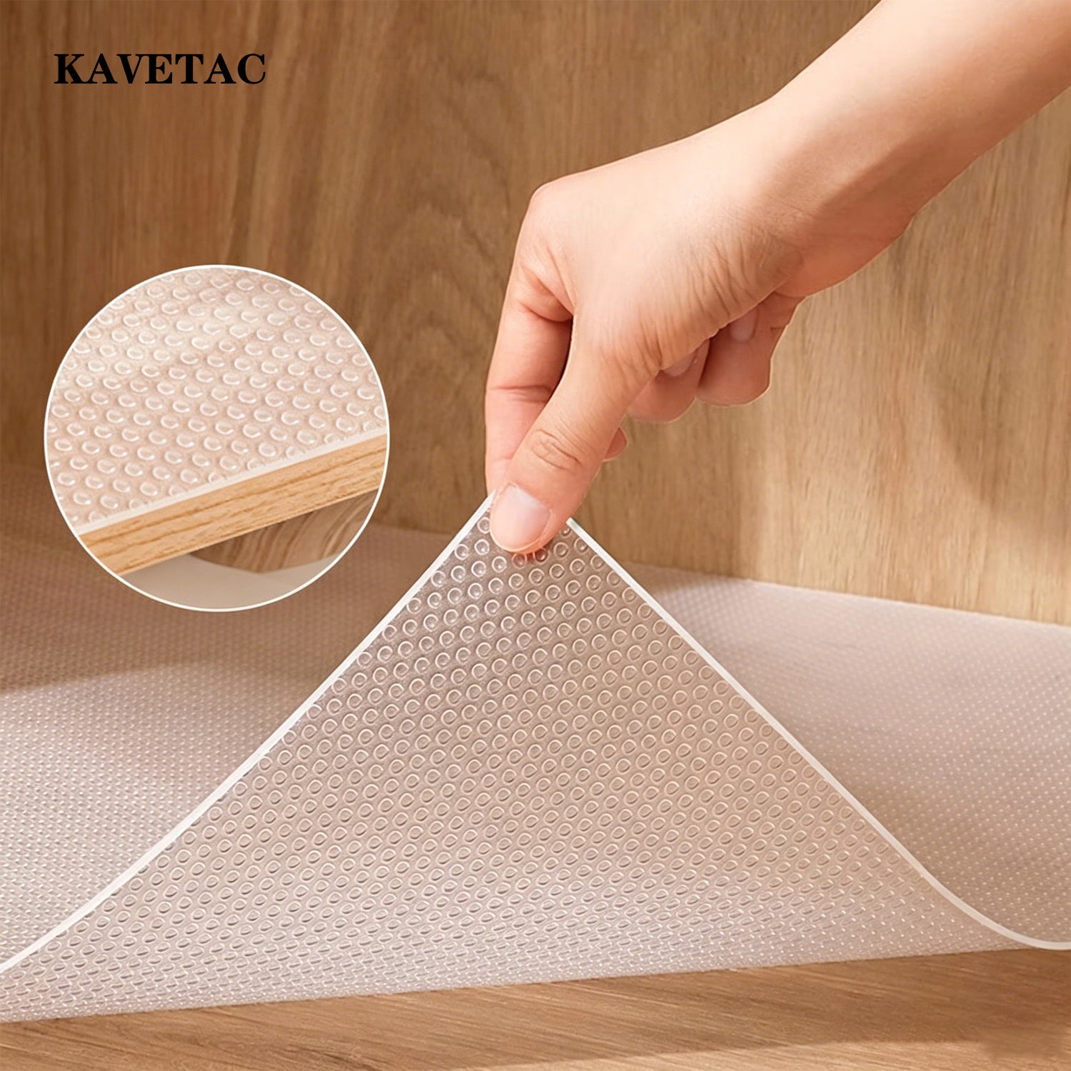 KAVETAC Shelf Liners Drawer Liner for Kitchen Cabinets Self-Adhesive Non Slip, Refrigerator Mats for Shelves, EVA Plastic Cupboard Protector, Waterproof Lining (Clear Dot, 10 in x 20 ft)