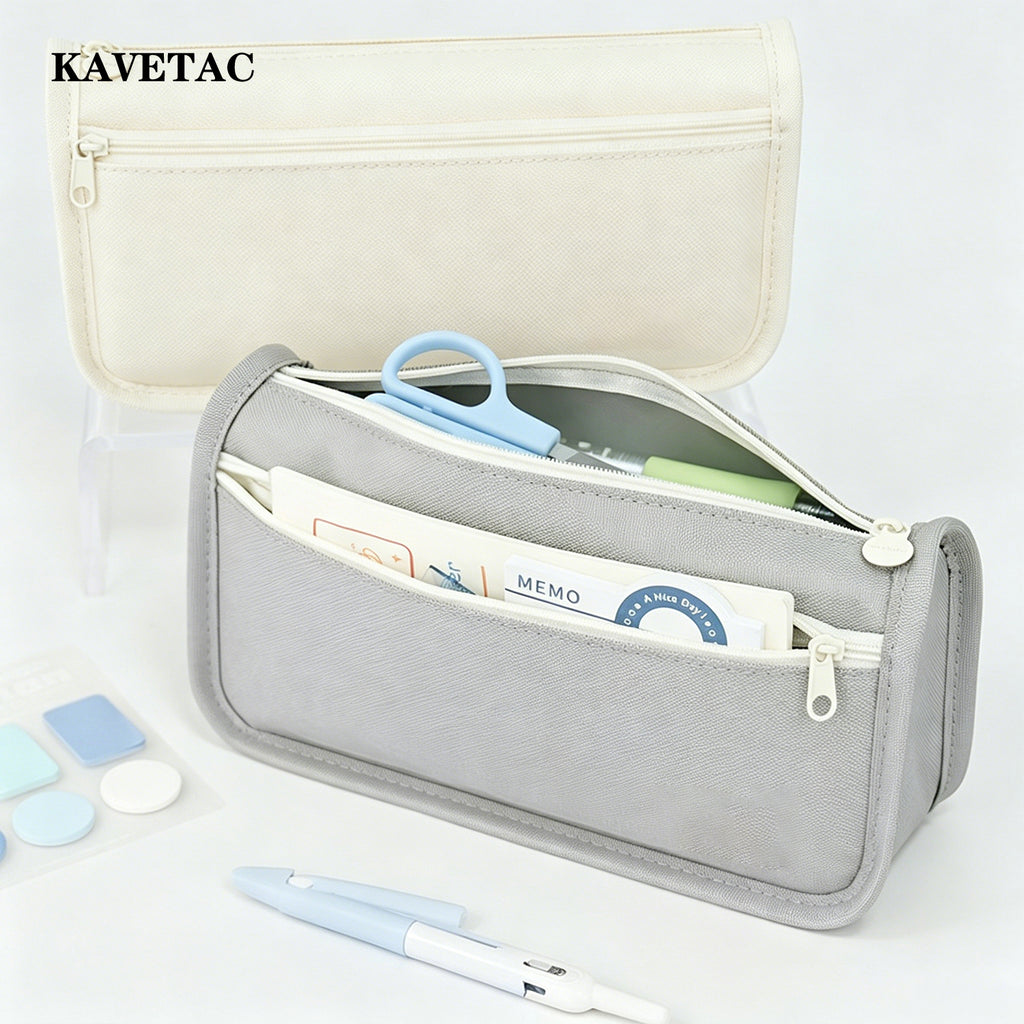 KAVETAC Pencil Cases, Double-Layer Zipper Pencil Bag, Large Capacity Canvas Stationery Organizer with Custom Logo Available