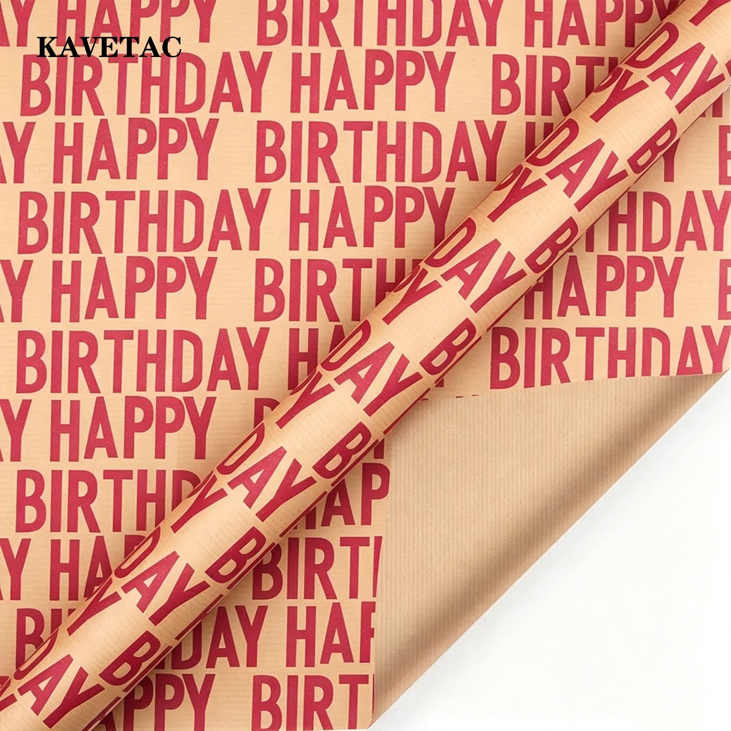 KAVETAC Birthday Kraft Wrapping Paper, 2 Colors (Red/Beige), 50×70cm Gift Wrap Sheets