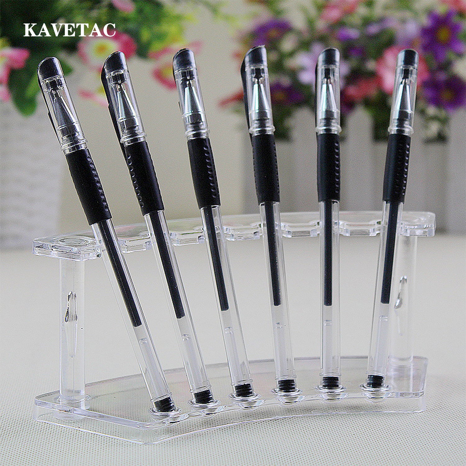 KAVETAC 2Pcs Clear Plastic Pen Holder Stand Display Rack, 6-Slot Pen Display Stands, Acrylic Pencil Holders Eyebrow Pens Stand Makeup Brush Rack Organizer for Home Office Store Desk School Supplies