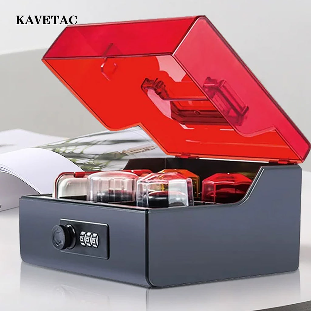 KAVETAC Combination Lock Seal Holder, Multi-Compartment Stamp Organizer Box with Handle for Business Use