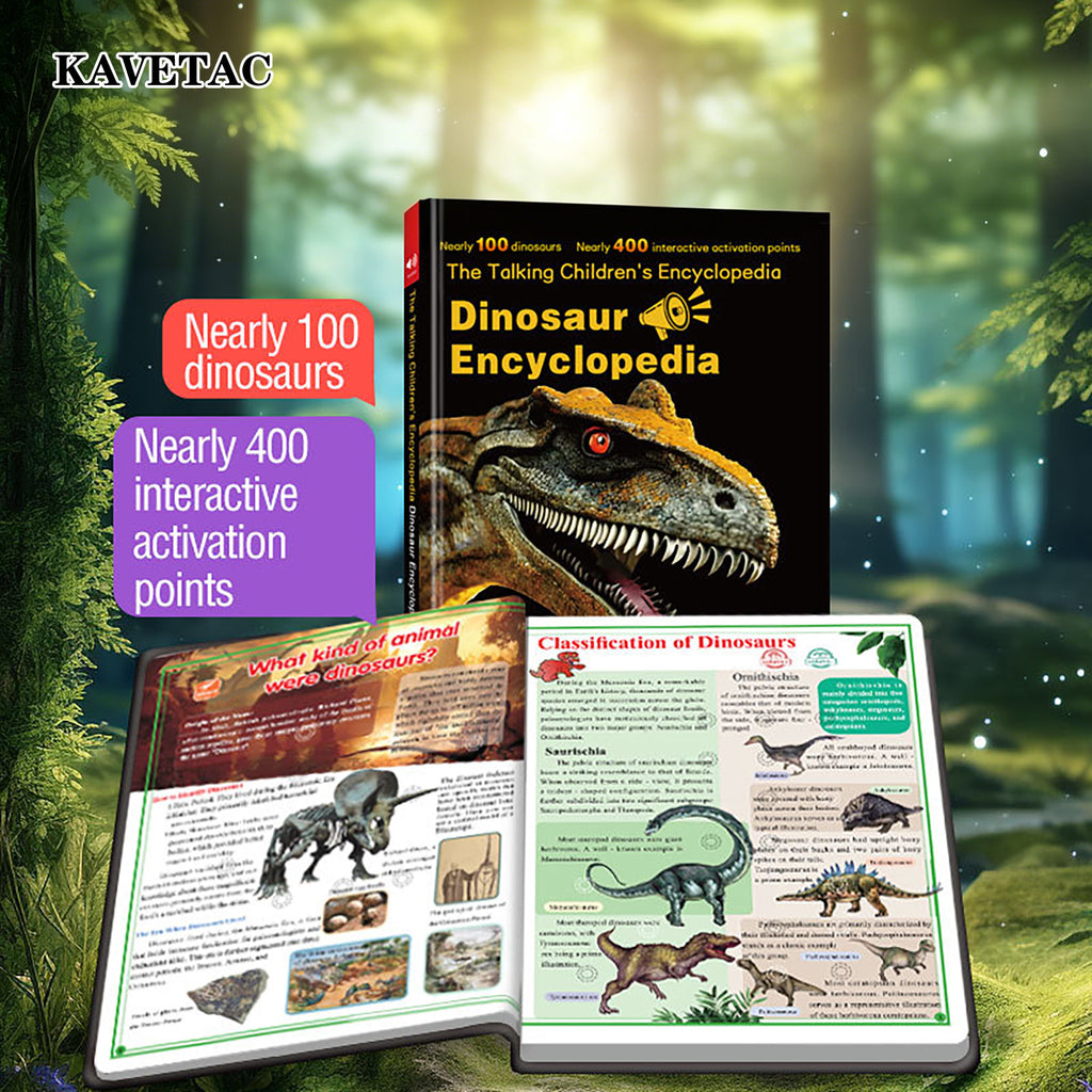 KAVETAC Children's Encyclopaedias, Interactive Dinosaur Talking Book with Over 400 Activation Points, Educational Science Toy for Kids