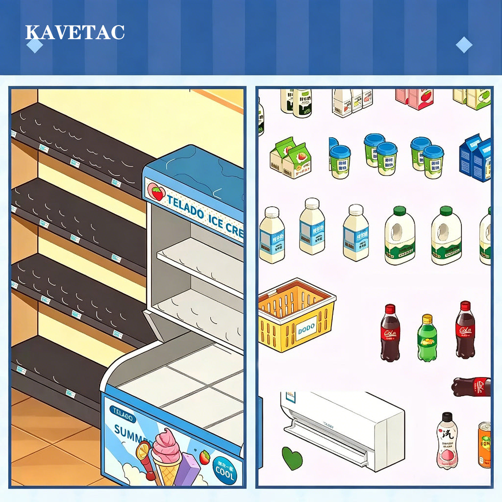 KAVETAC "Stocking the Shelves" Themed Sticker Book, Mini Scene Collection with Labeling & Stress-Relief Design
