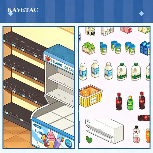 KAVETAC "Stocking the Shelves" Themed Sticker Book, Mini Scene Collection with Labeling & Stress-Relief Design