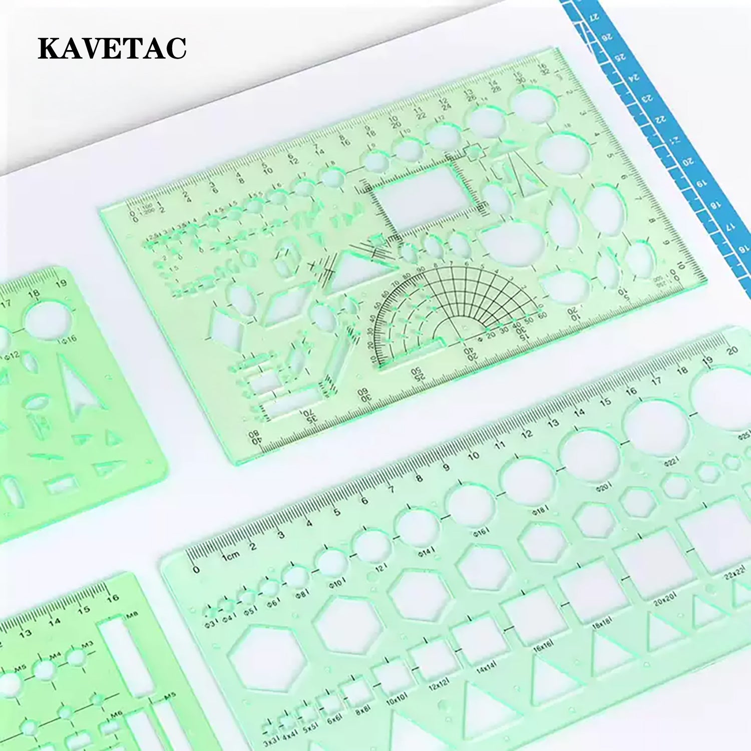 KAVETAC Drawing Templates, 6-Pack Geometric Stencil Ruler Set, Multi-Shape Plastic Drafting Templates for School, Office & Art Projects