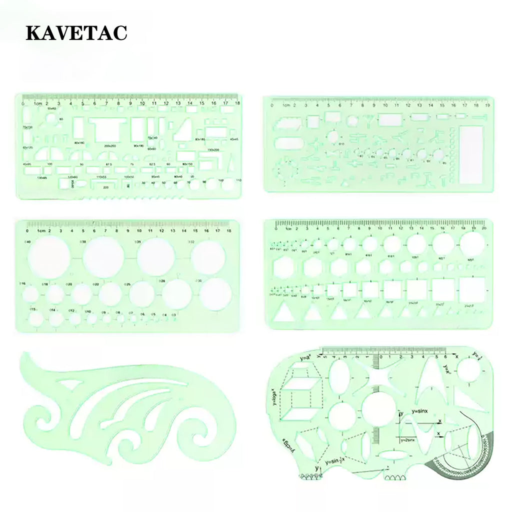 KAVETAC Drawing Templates, 6-Pack Geometric Stencil Ruler Set, Multi-Shape Plastic Drafting Templates for School, Office & Art Projects