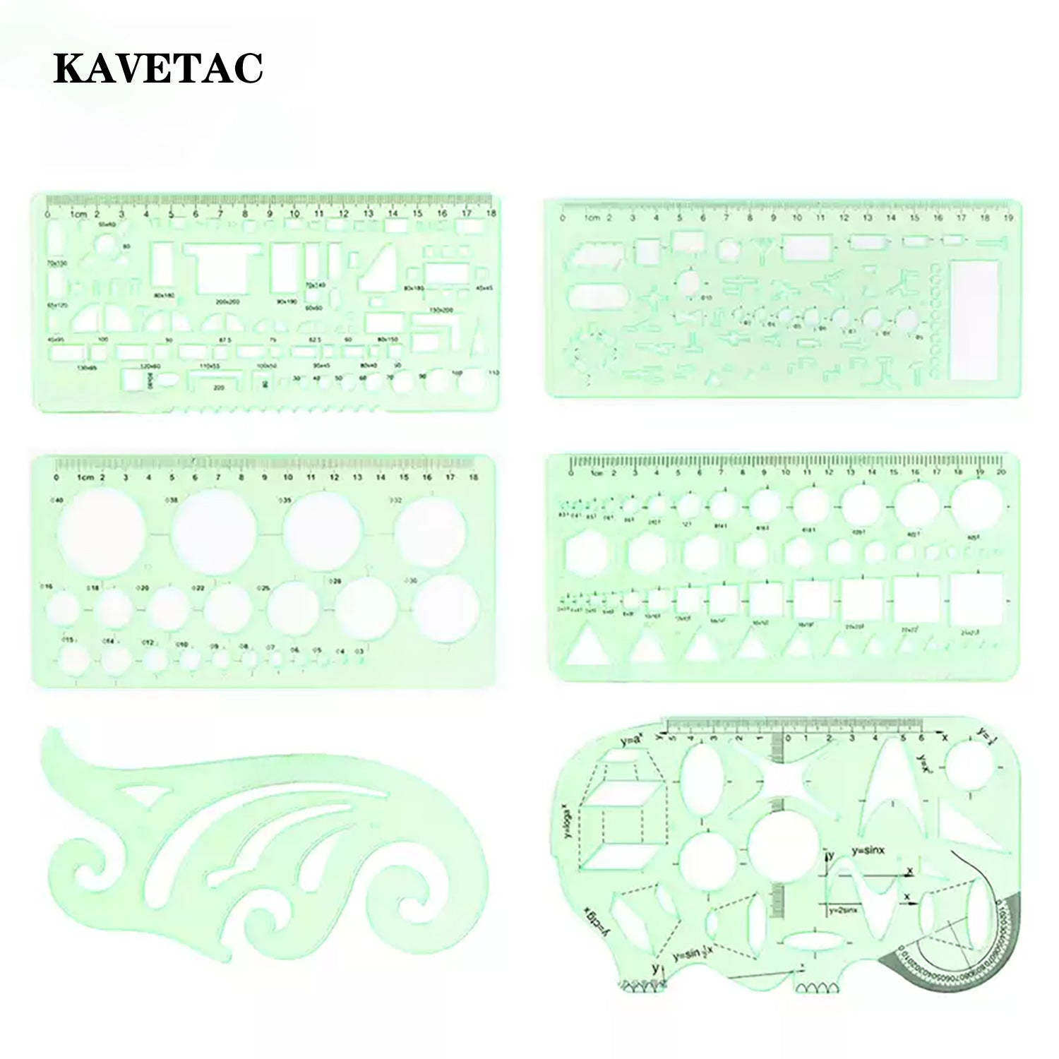 KAVETAC Drawing Templates, 6-Pack Geometric Stencil Ruler Set, Multi-Shape Plastic Drafting Templates for School, Office & Art Projects