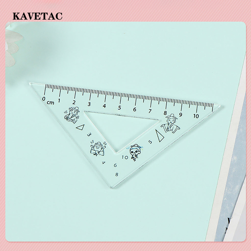 KAVETAC Drawing Triangles Set, Cartoon Printed Acrylic Geometry Kit with Rulers & Protractor, Shatter-Resistant for School Use