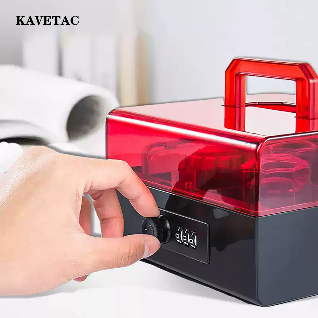 KAVETAC Combination Lock Seal Holder, Multi-Compartment Stamp Organizer Box with Handle for Business Use