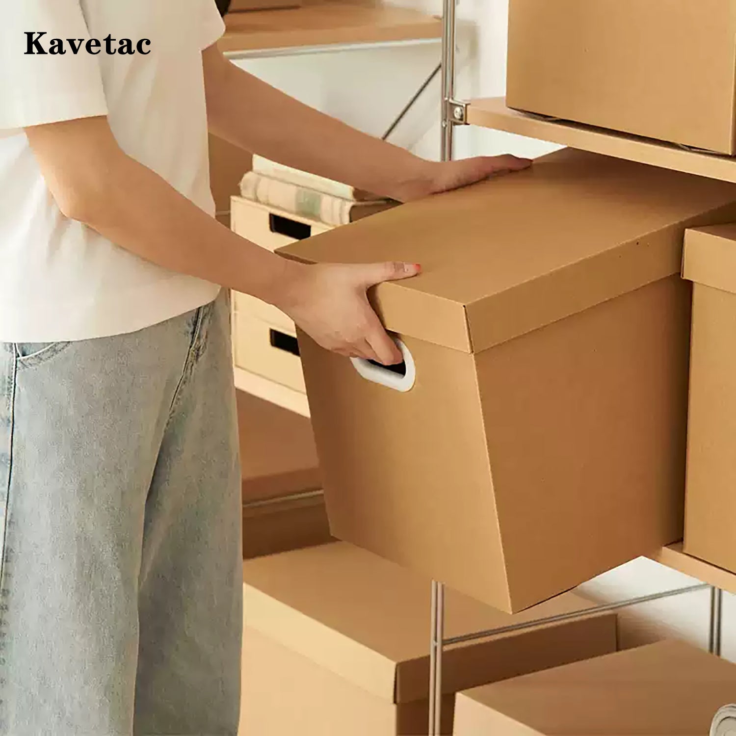 KAVETAC Sturdy Paper Storage Box with Handle, Reinforced Structure Organizer Box for Home & Office Use