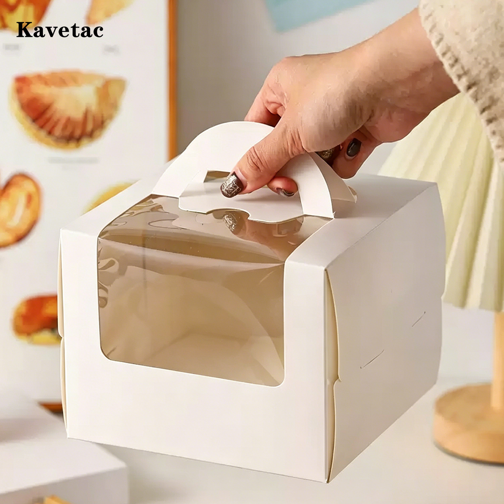 KAVETAC Portable Cardboard Cake Boxes with Window, 10 Pack 4/6 Inch Bakery Packaging Boxes with Handle for Cakes & Cookies