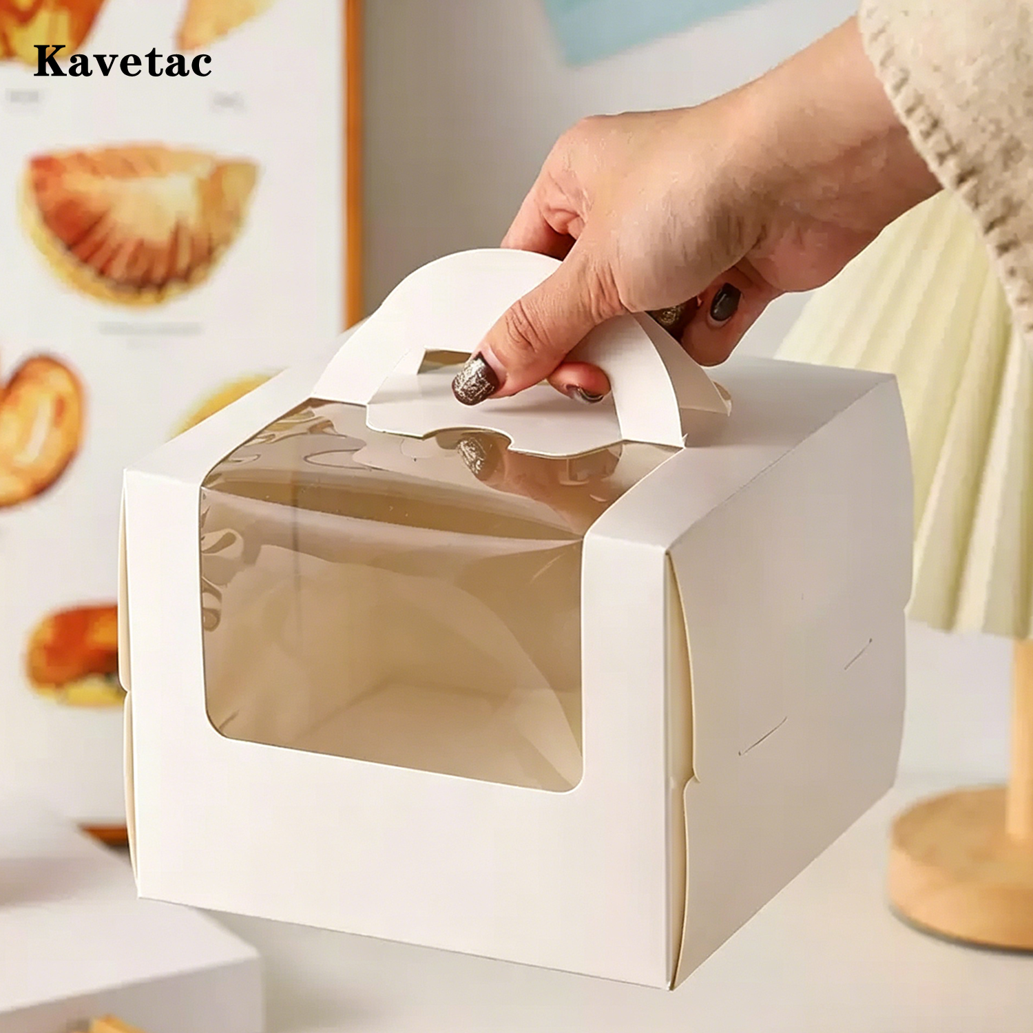 KAVETAC Portable Cardboard Cake Boxes with Window, 10 Pack 4/6 Inch Bakery Packaging Boxes with Handle for Cakes & Cookies