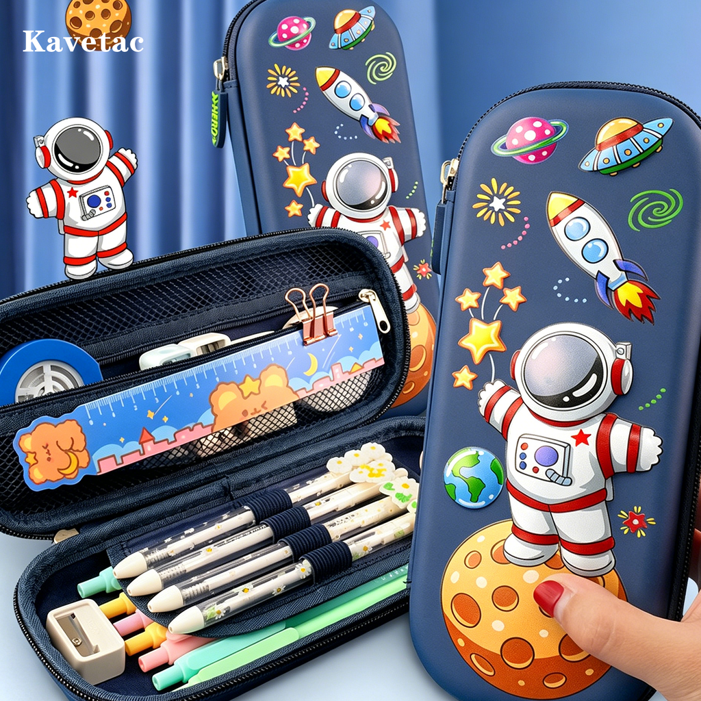 KAVETAC 3D Astronaut Pencil Case, Multi-Layer Large Capacity Waterproof Pencil Box for Kids & Students