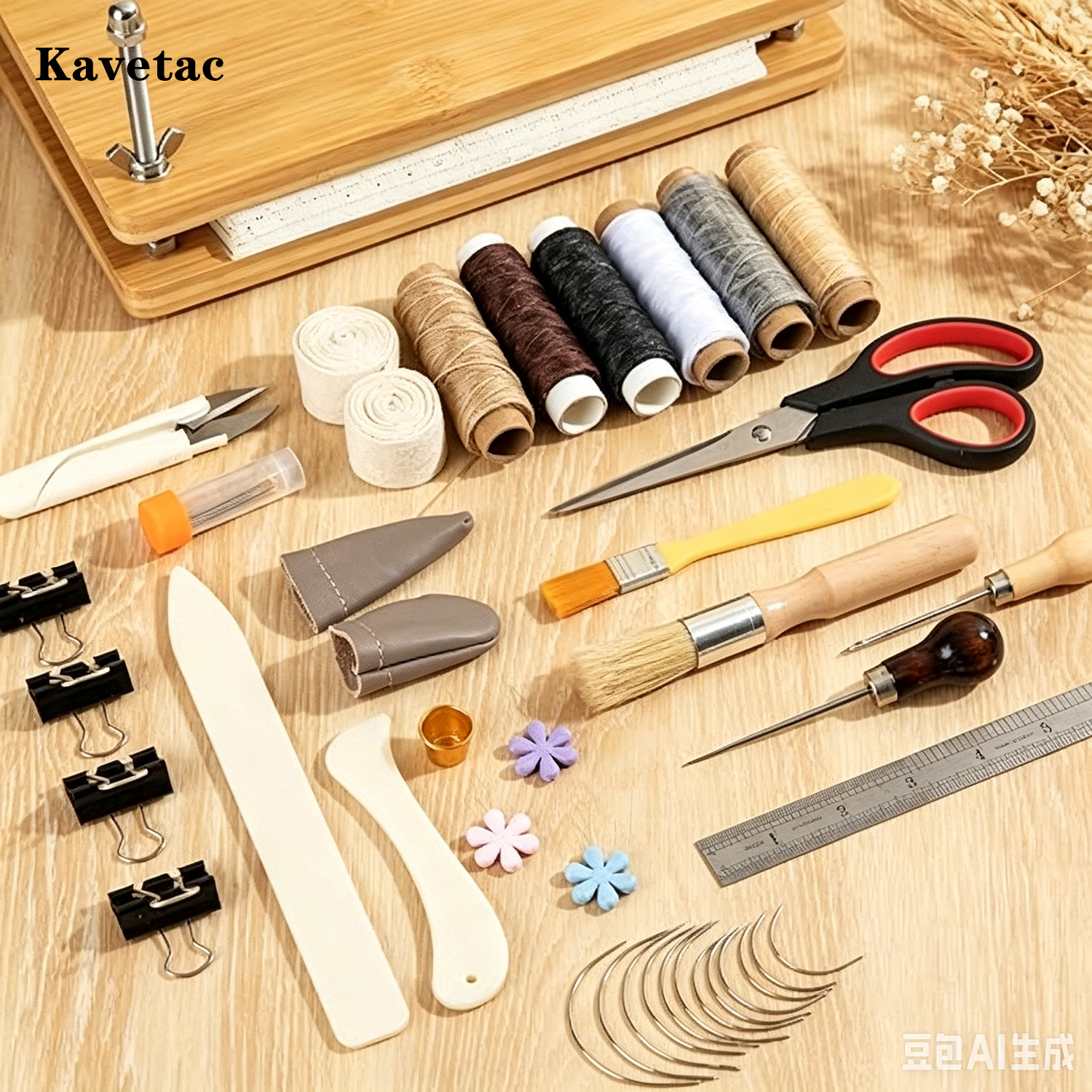 KAVETAC Complete Bookbinding Kit with Bamboo Press, 50+PCS DIY Book Making Tools for Beginners & Hobbyists