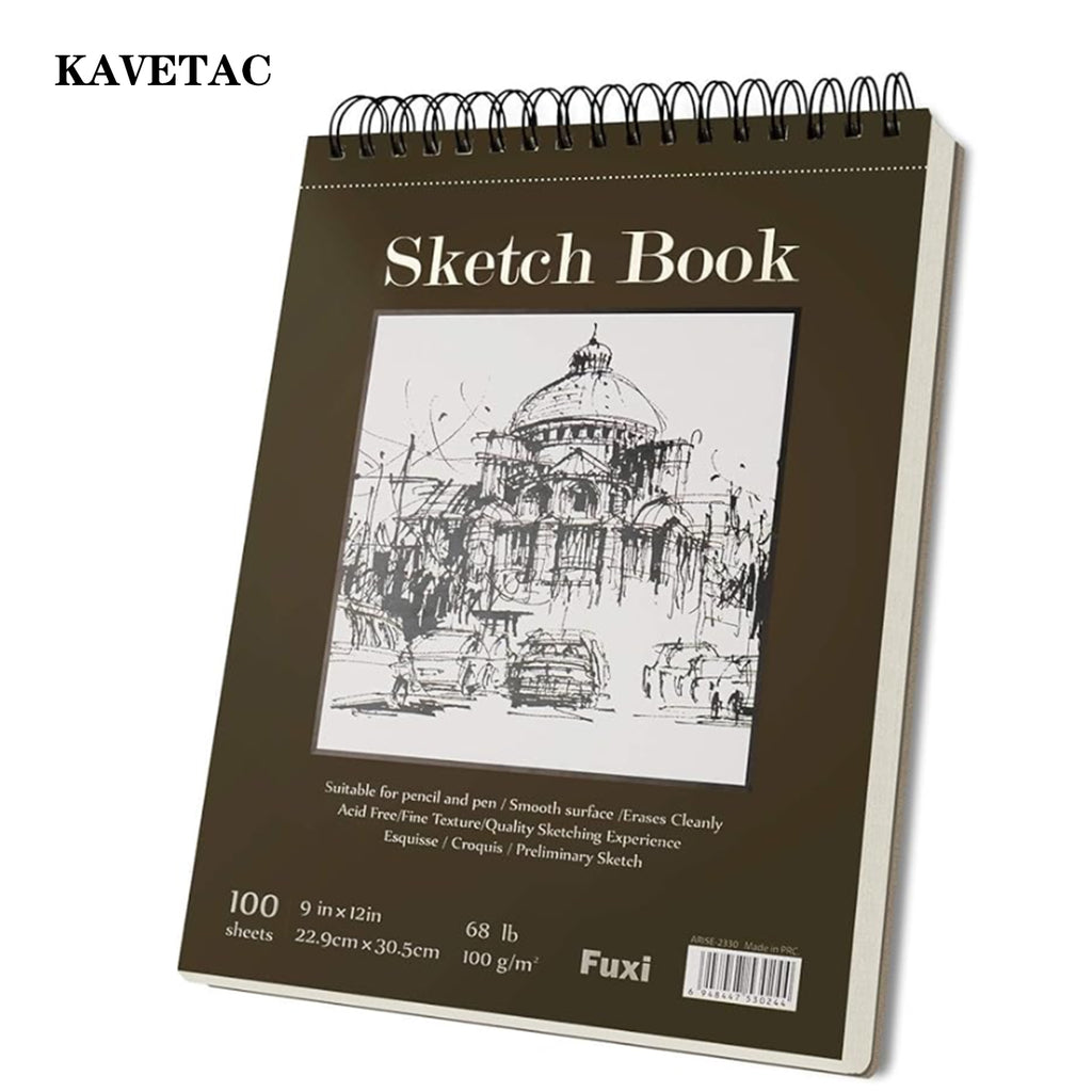 KAVETAC 9" x 12" Sketch Book, Top Spiral Bound Sketch Pad, 100 Sheets 68lb/100gsm Acid-Free Drawing Paper, Art Sketchbook for Drawing Pad for Kids Artists & Beginners Professional Art Supplies for Adults